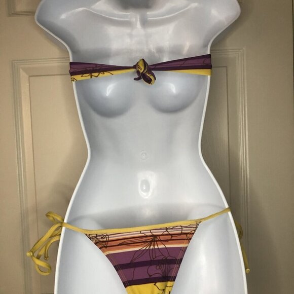 Rio de Sol Purple & Gold Floral Brazilian Bikini XS - Picture 5 of 11